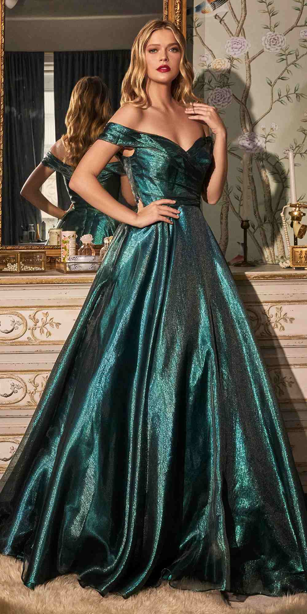 Cinderella Divine J822 A-Line Organza Off the Shoulder Ball Gown by DiscountDressShop