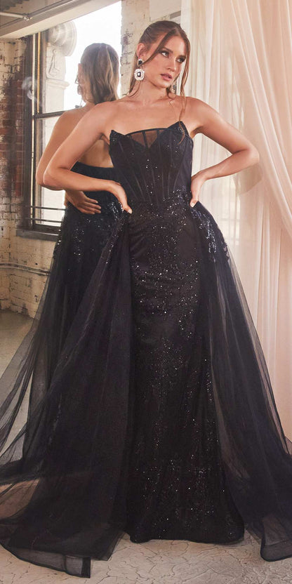 Ladivine J858 Long Strapless Glitter Mermaid Gown Removable Tulle Skirt by DiscountDressShop