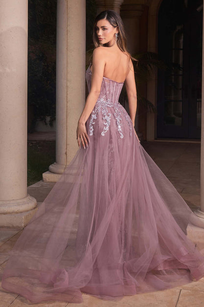 Ladivine J858 Long Strapless Glitter Mermaid Gown Removable Tulle Skirt by DiscountDressShop