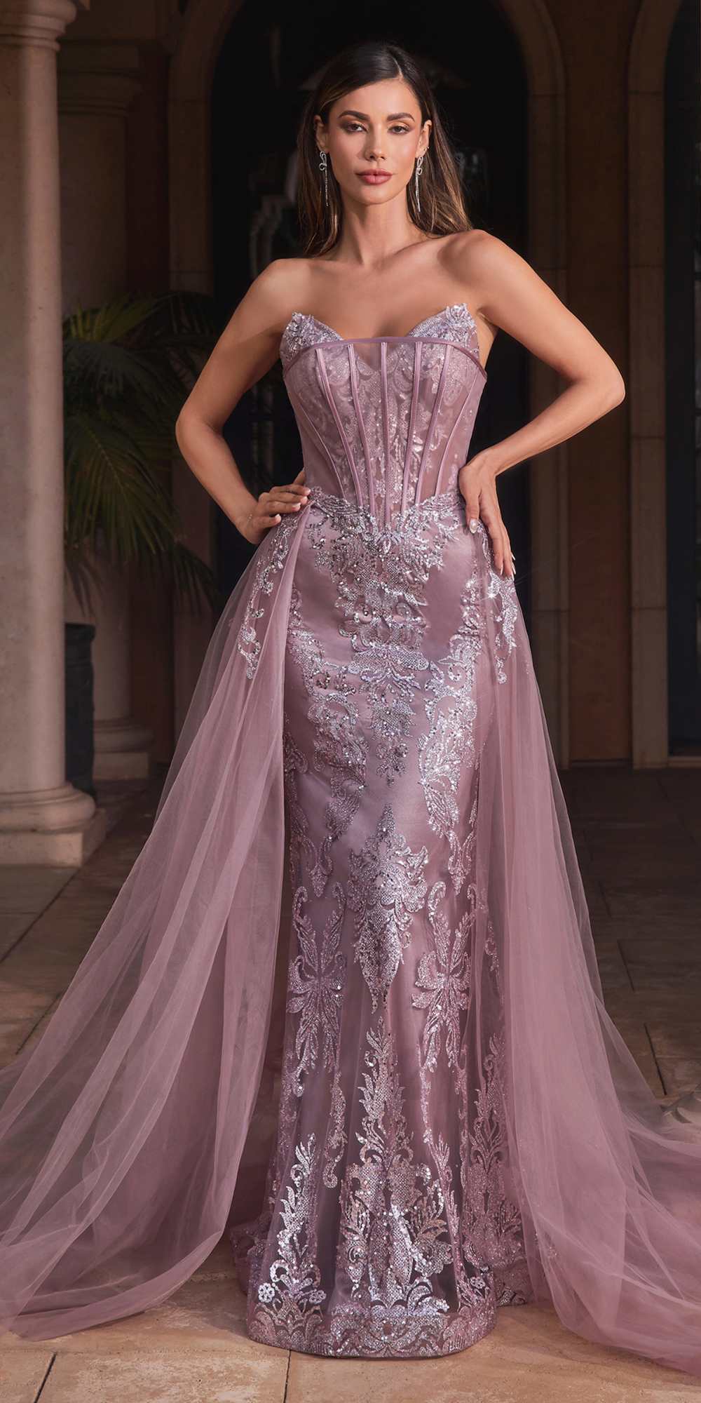 Ladivine J858 Long Strapless Glitter Mermaid Gown Removable Tulle Skirt by DiscountDressShop