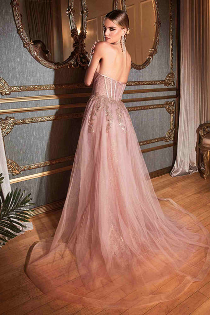 Ladivine J858 Long Strapless Glitter Mermaid Gown Removable Tulle Skirt by DiscountDressShop