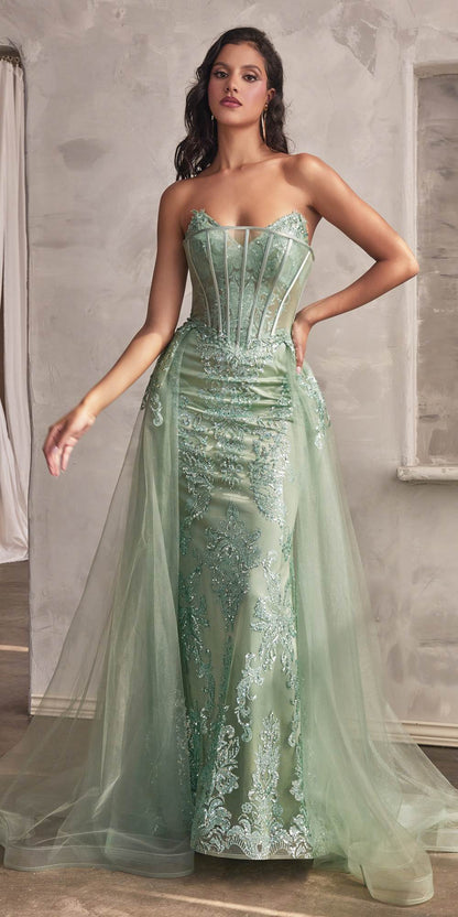 Ladivine J858 Long Strapless Glitter Mermaid Gown Removable Tulle Skirt by DiscountDressShop