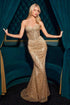 CLEARANCE - Ladivine J871 Long Sultry Fitted Strapless Gold Gown (Size 16) by DiscountDressShop