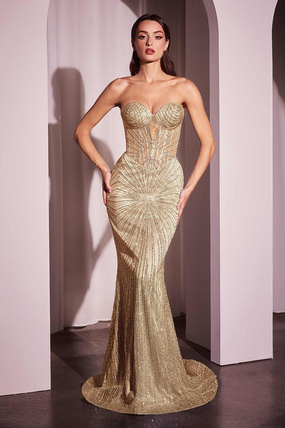 Ladivine J871 Long Sultry Fitted Strapless Embellished Prom Gown  DestGlow