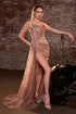 Ladivine J872 Long Strapless Glitter Embellished Leg Slit Evening Gown by DiscountDressShop