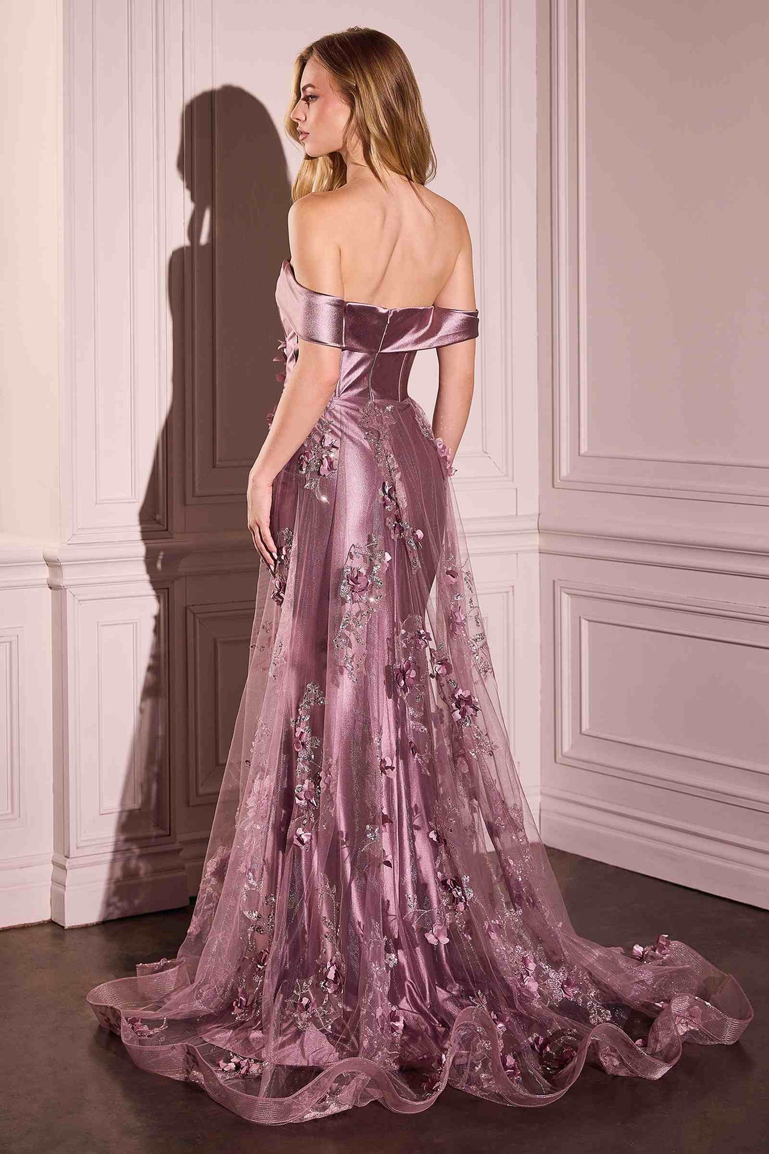 Ladivine J876 Dress Embellished Satin Fitted Gown With Tulle Overskirt by DiscountDressShop