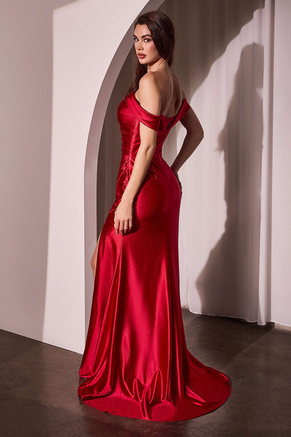Ladivine J877 Dress Glistening Satin Off the Shoulder Gown by DiscountDressShop