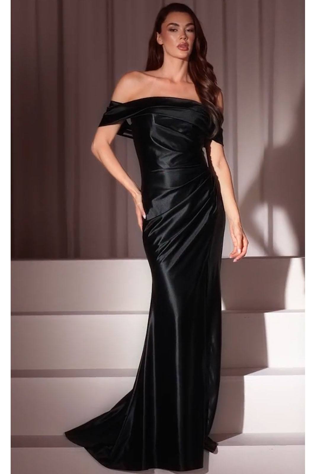 Ladivine J877 Dress Glistening Satin Off the Shoulder Gown by DiscountDressShop