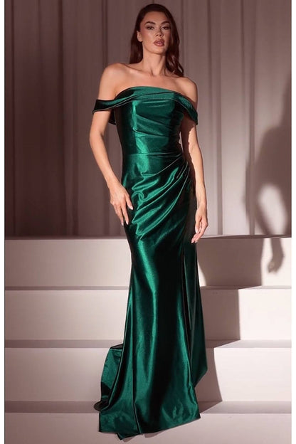 Ladivine J877 Dress Glistening Satin Off the Shoulder Gown by DiscountDressShop