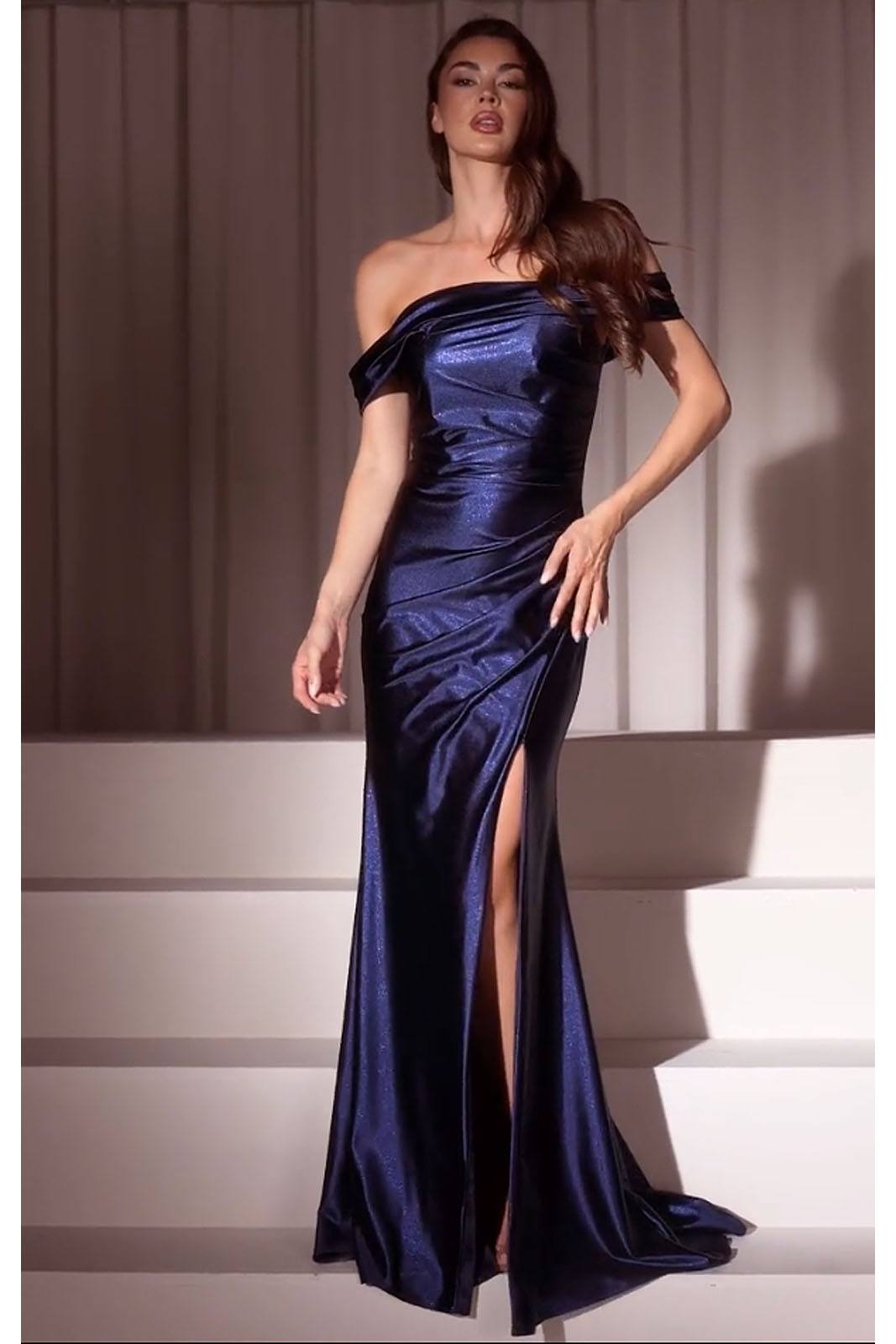Ladivine J877 Dress Glistening Satin Off the Shoulder Gown by DiscountDressShop