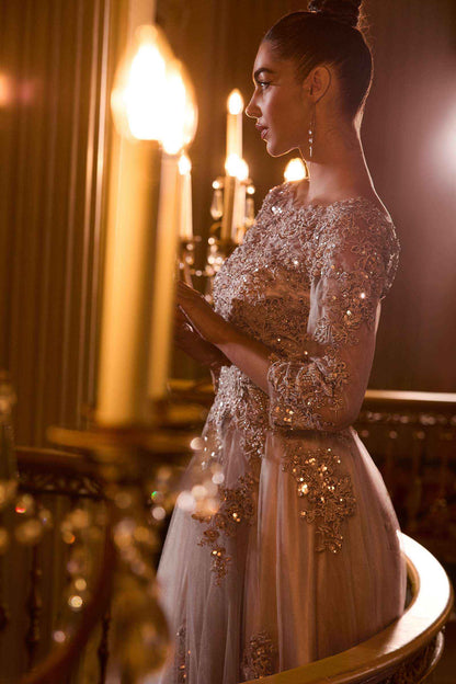 Ladivine J883W Wedding A-Line Ball Gown Long Sleeves Lace Applique by DiscountDressShop