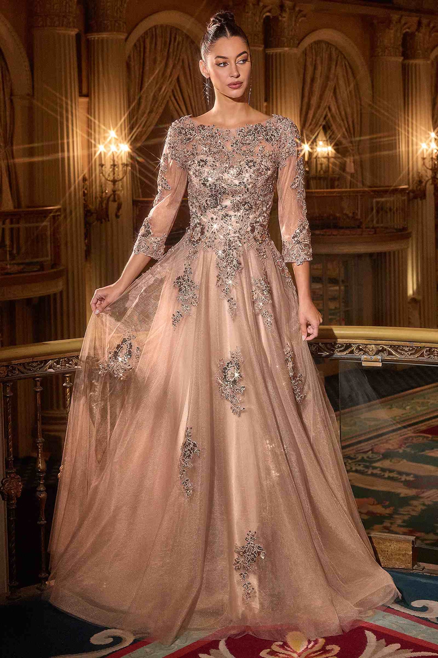 CLEARANCE - Ladivine J883 Mocha Gold A-Line Ball Gown (Size 16) by DiscountDressShop