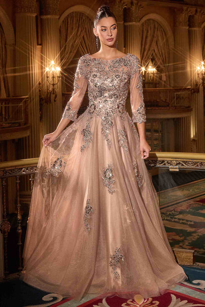 CLEARANCE - Ladivine J883 Mocha Gold A-Line Ball Gown (Size 16) by DiscountDressShop