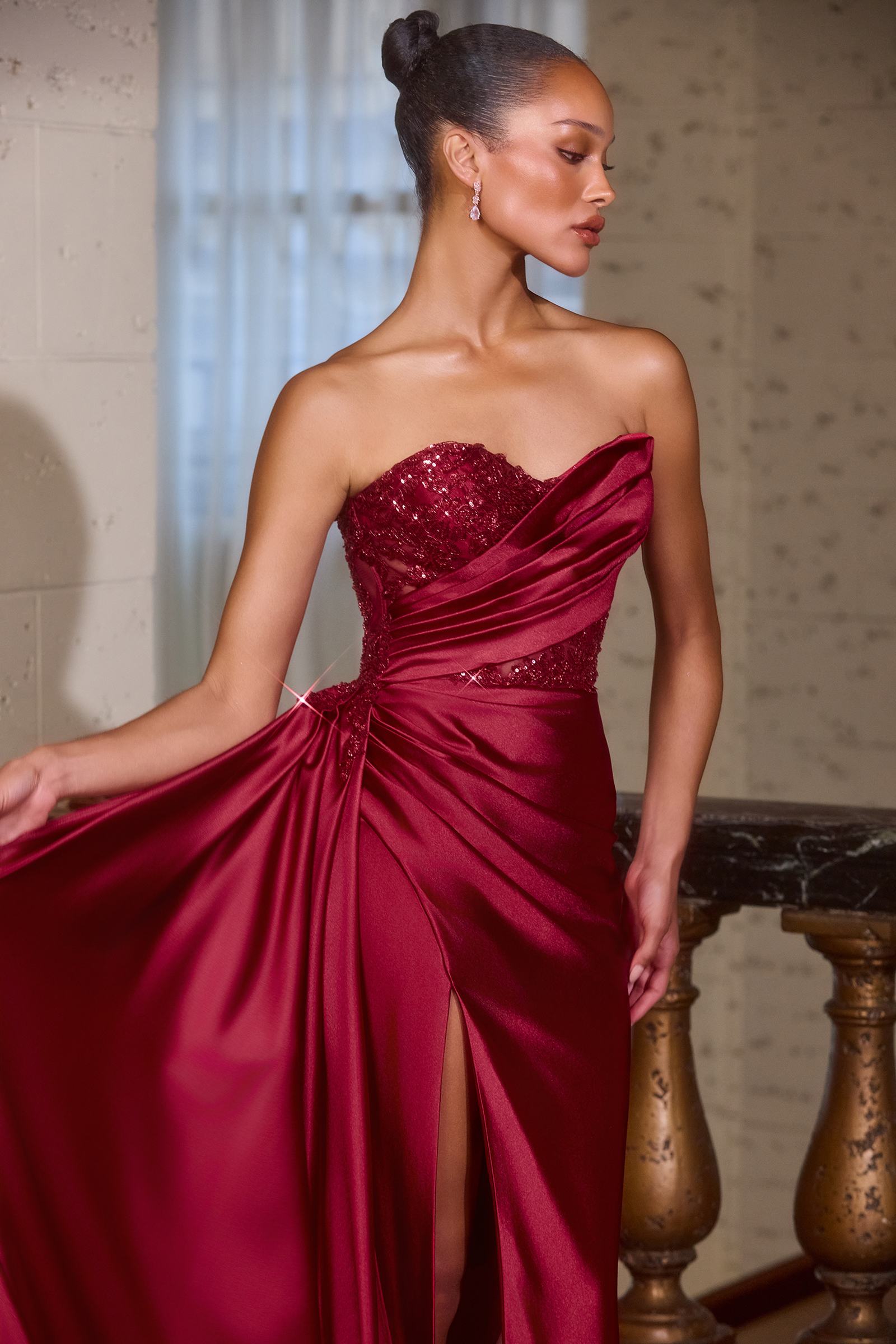 Ladivine J887 Strapless Pointed Neckline Evening Gown by DiscountDressShop