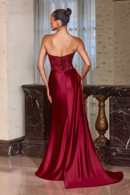 Ladivine J887 Strapless Pointed Neckline Evening Gown by DiscountDressShop