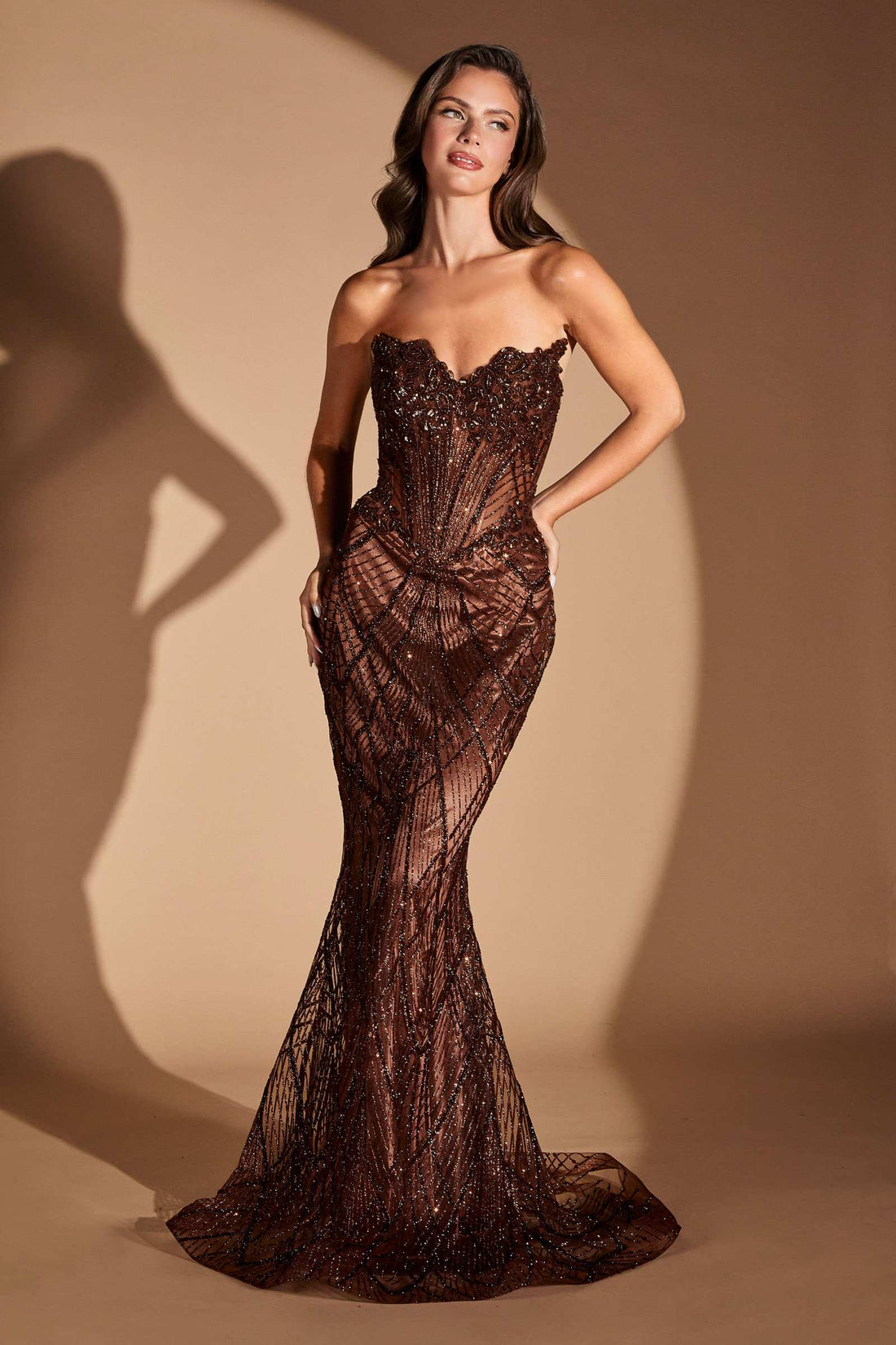 Ladivine J888 Long Strapless Fitted Sweetheart Sequin Bodice Gown by DiscountDressShop
