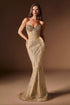 Ladivine J903 Lavish Crystal Encrusted Sheer Corset Bodice Fitted Gown by DiscountDressShop