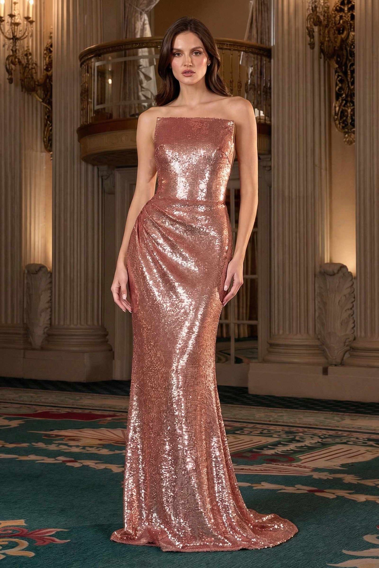 Ladivine J904 Strapless Sequin Fitted Gown Formal Evening Dress by DiscountDressShop