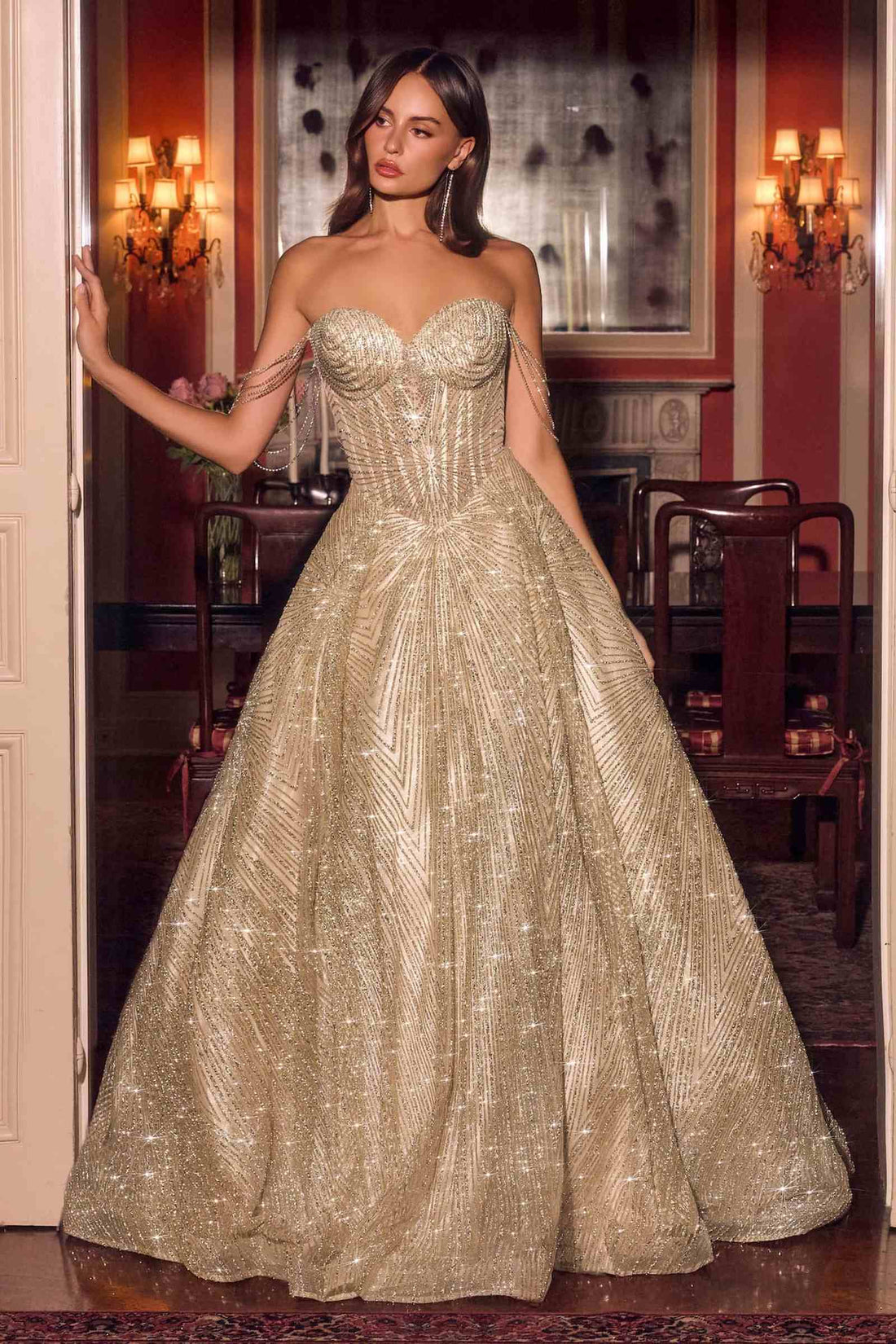 Ladivine J915 Shimmering Glitter Tulle Boned Corset Ball Gown  DestGlow