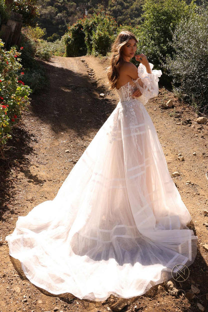 Nox Anabel JE1001L Long Puff Sleeve Strapless Corset A-Line Bridal Gown by DiscountDressShop