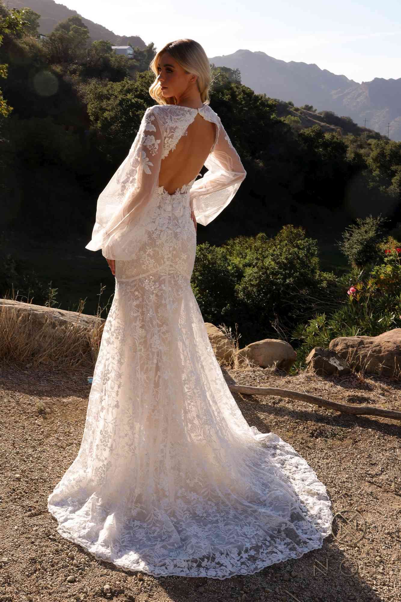 Nox Anabel JE1009L Long Puff Sleeve Bridal Mermaid Dress by DiscountDressShop