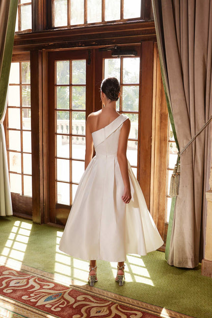 Nox Anabel JE931 One Shoulder Satin Tea Length Gown by DiscountDressShop
