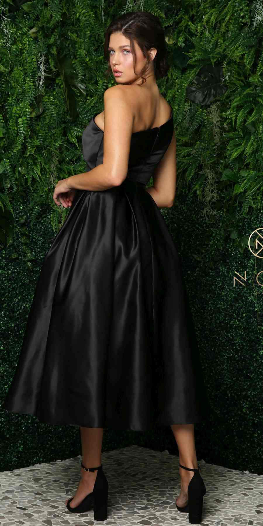 Nox Anabel JE931 One Shoulder Satin Tea Length Gown by DiscountDressShop