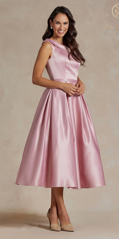 Nox Anabel JE931 One Shoulder Satin Tea Length Gown by DiscountDressShop