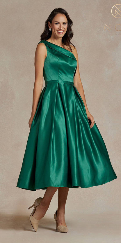 Nox Anabel JE931 One Shoulder Satin Tea Length Gown by DiscountDressShop