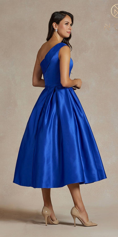 Nox Anabel JE931 One Shoulder Satin Tea Length Gown by DiscountDressShop