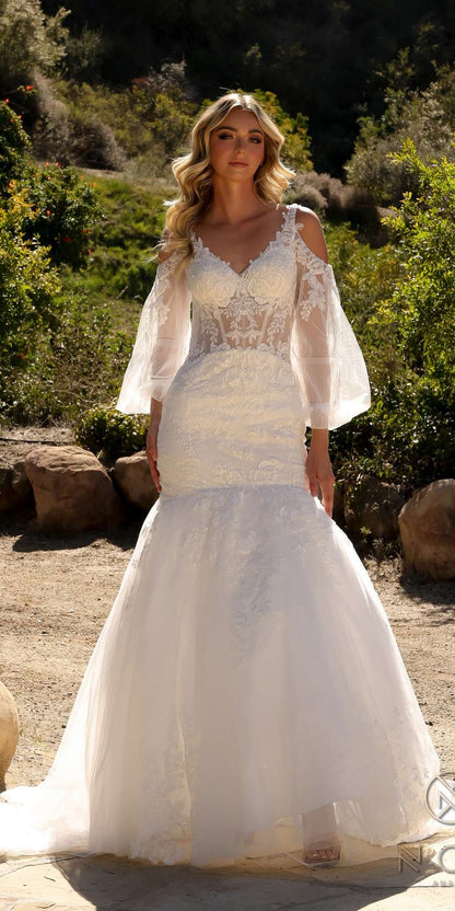 Nox Anabel JE983L Long Bell Sleeve Mermaid Bridal Gown by DiscountDressShop