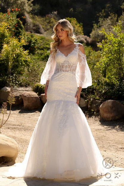 Nox Anabel JE983L Long Bell Sleeve Mermaid Bridal Gown by DiscountDressShop