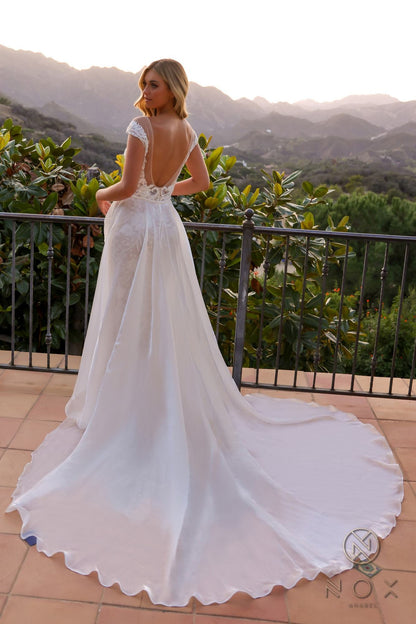 Nox Anabel JE995L Long Beaded Cap Sleeve Bridal Overskirt Gown by DiscountDressShop