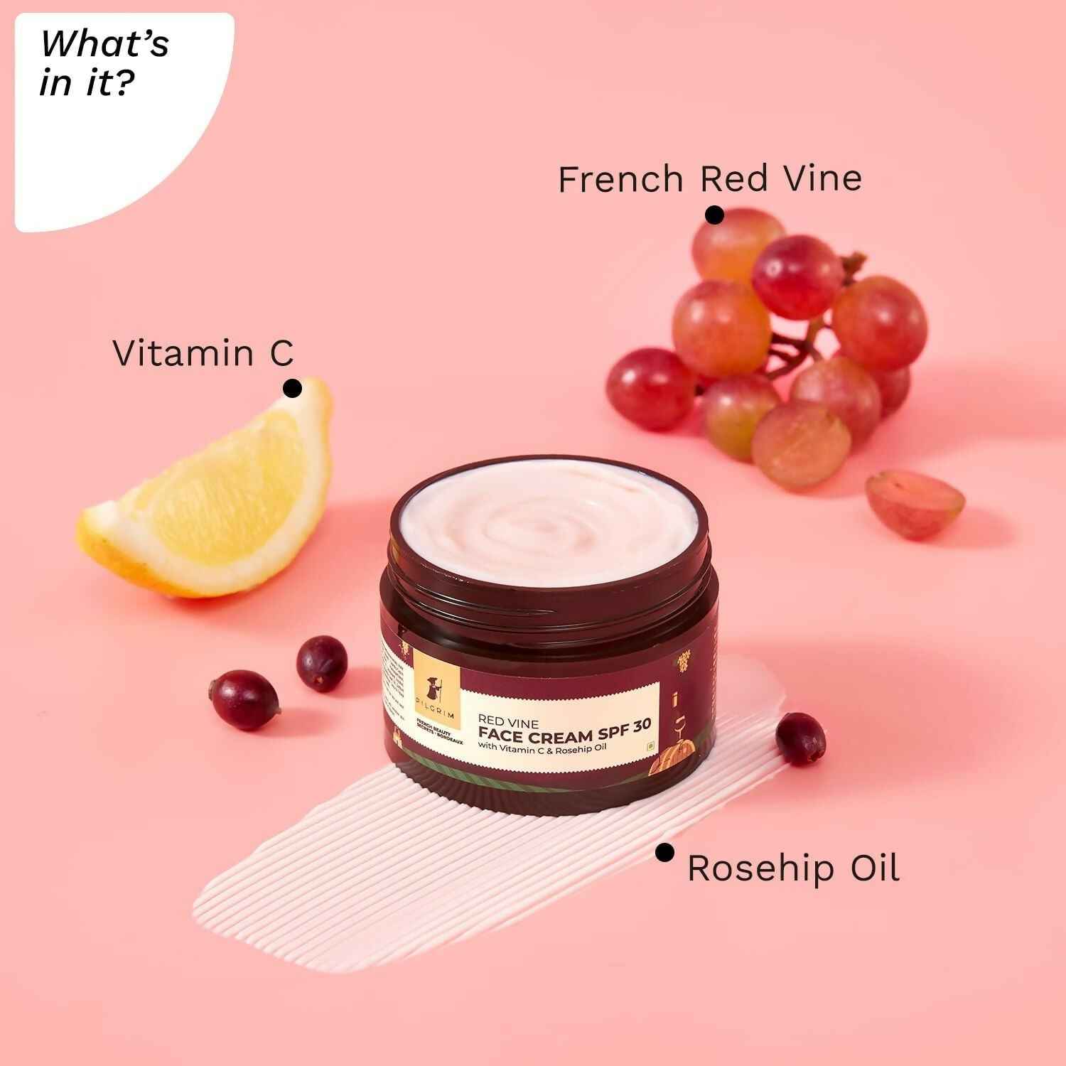 Pilgrim Red Vine Face Cream SPF 30 with Vitamin C &amp; Rosehip Oil (PA+++)