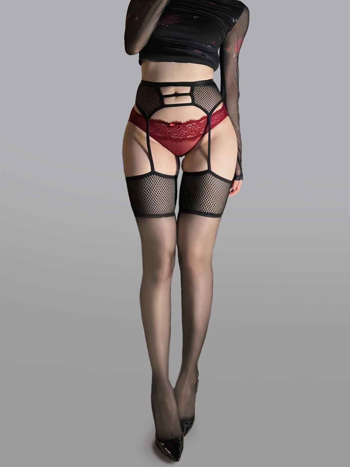 Sexy Garter Waist Cincher Thigh High Stockings