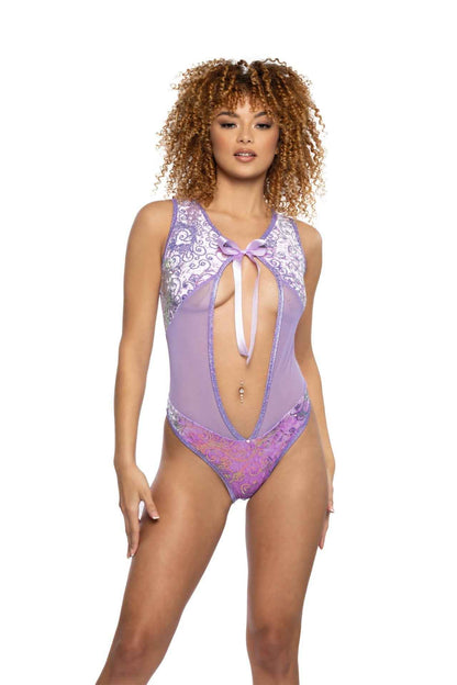 ElectroGlam Sequin Velvet &amp; Mesh Bow Bodysuit