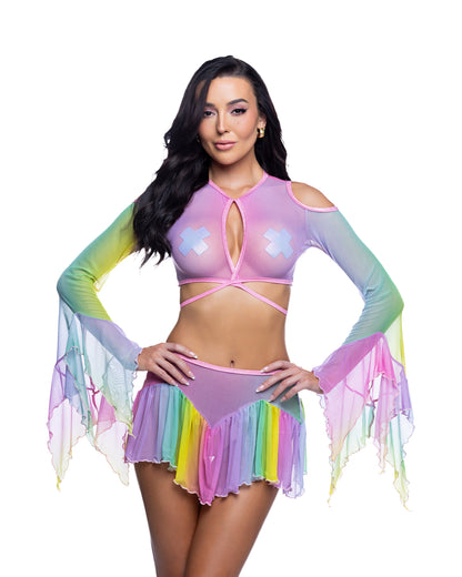 Rainbow Mesh Flow Top &amp; Skirt Set by Rave Fix