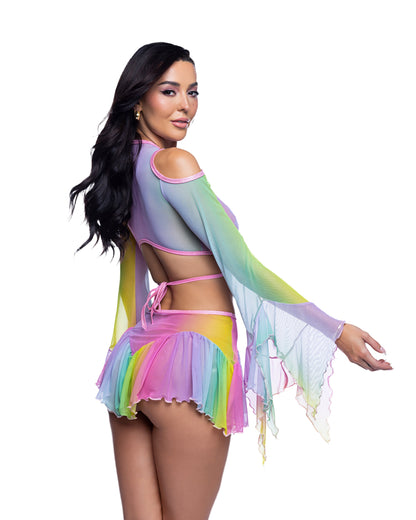 Rainbow Mesh Flow Top &amp; Skirt Set by Rave Fix