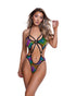 Rainbow Studded 5-Ring Cutout Festival Bodysuit by Rave Fix