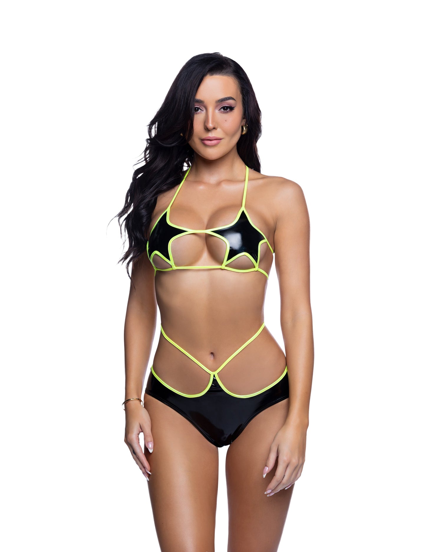 PVC Star Cutout Top &amp; Strappy Short Neon Rave Set by Rave Fix