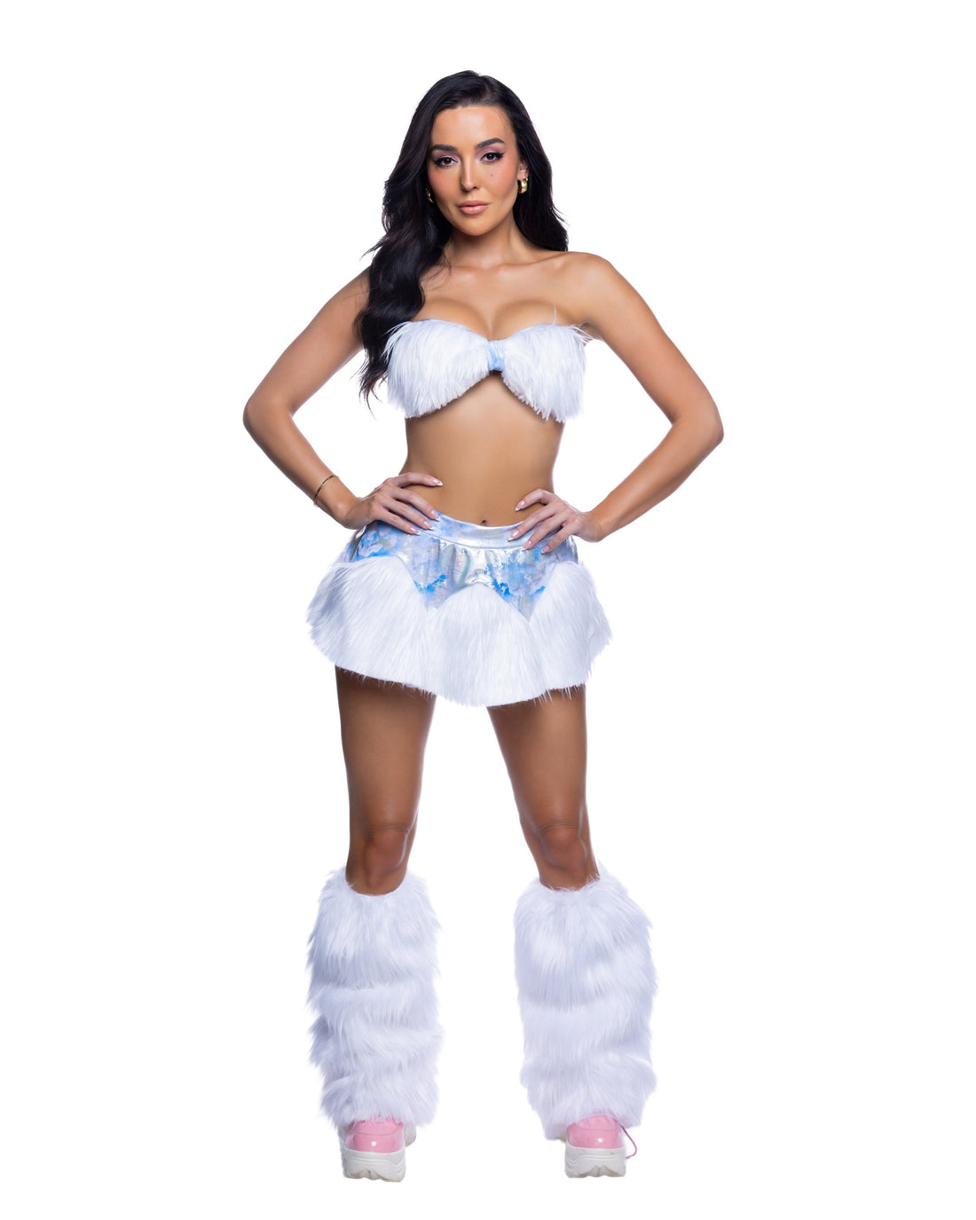 Shaggy Faux Fur Bandeau &amp; Flare Mini Skirt Rave Set by Rave Fix