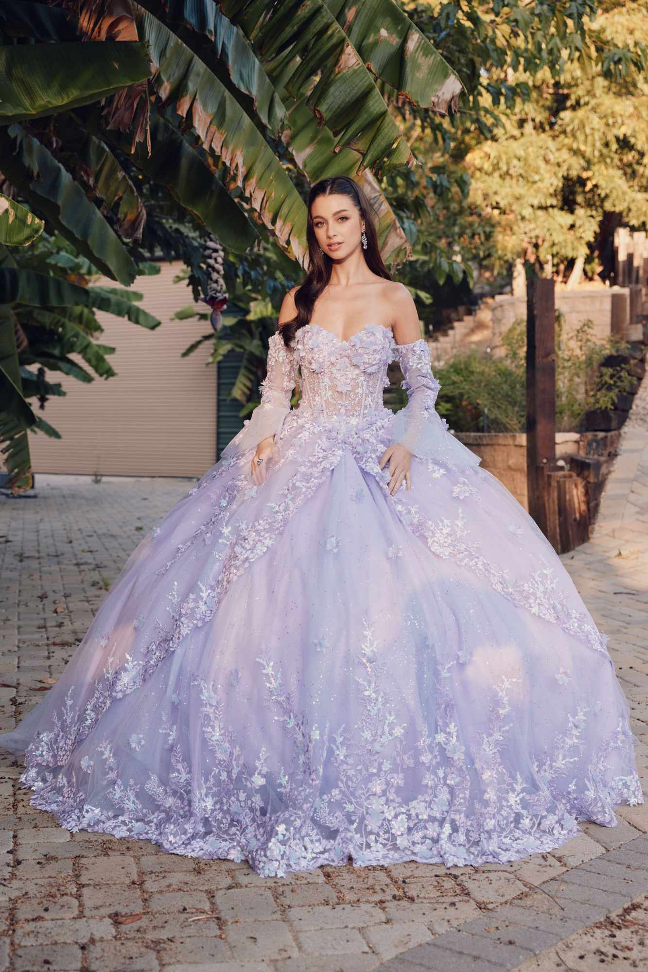 Juliet JT1459J Princess Ball Gown Strapless Bell Sleeves Quinceanera Dress by DiscountDressShop