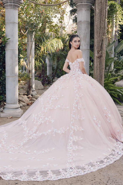 Juliet JT1460J Off the Shoulder Corset Bodice Poofy Quinceanera Gown by DiscountDressShop