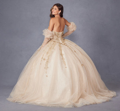 Juliet JT1465H Dress 3d Flowers Applique Puff Sleeve Quinceanera Dress by DiscountDressShop