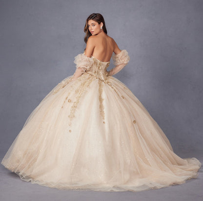 Juliet JT1465H Dress 3d Flowers Applique Puff Sleeve Quinceanera Dress by DiscountDressShop