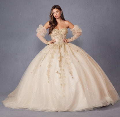 Juliet JT1465H Dress 3d Flowers Applique Puff Sleeve Quinceanera Dress by DiscountDressShop