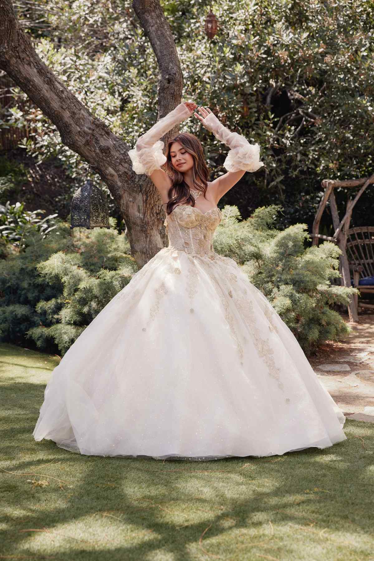 Juliet JT1465H Dress 3d Flowers Applique Puff Sleeve Quinceanera Dress by DiscountDressShop