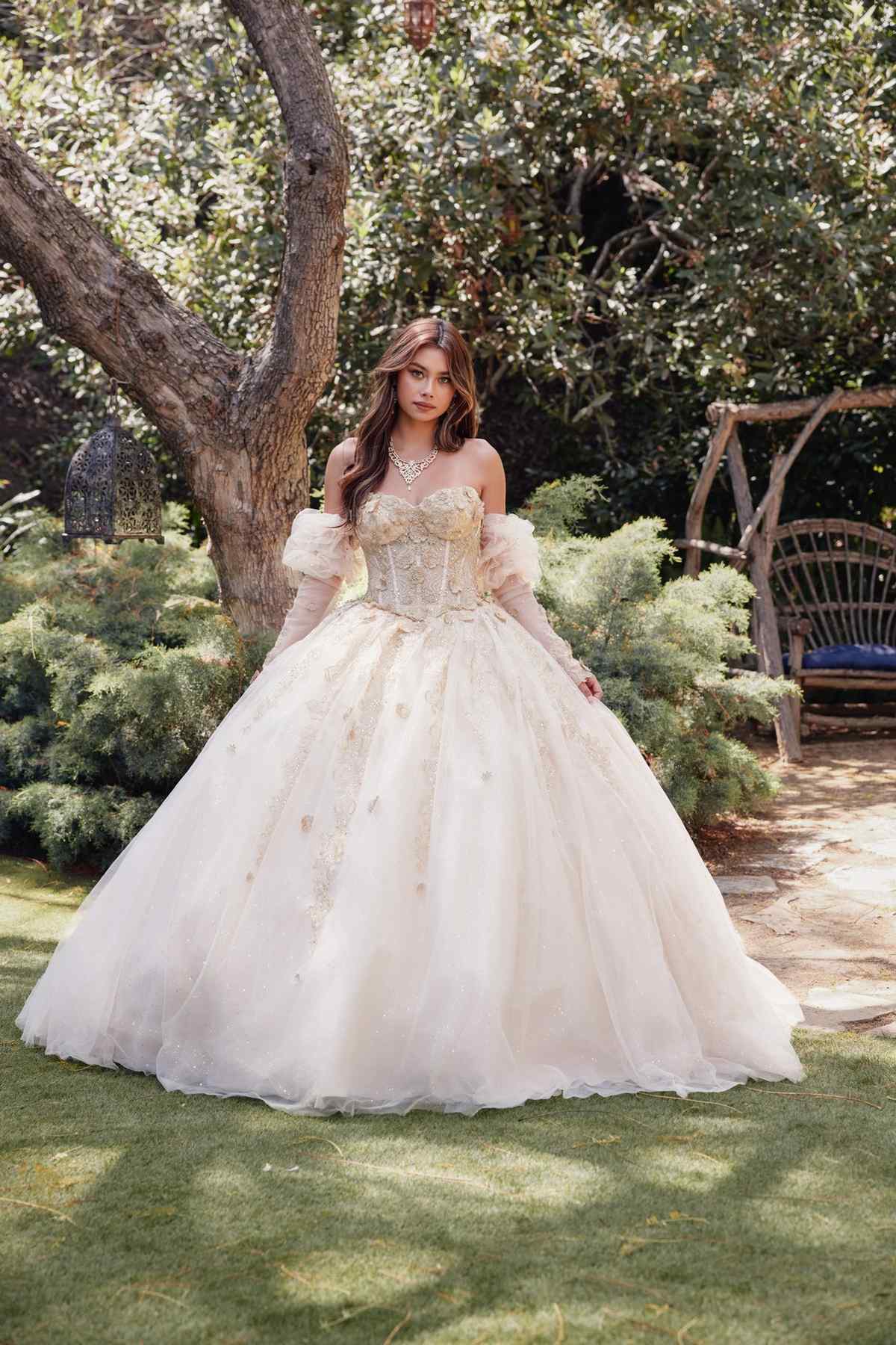Juliet JT1465H Dress 3d Flowers Applique Puff Sleeve Quinceanera Dress by DiscountDressShop