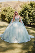 Juliet JT1466H Dress 3D Multi Floral Applique Cape Sleeve Quinceanera Gown by DiscountDressShop