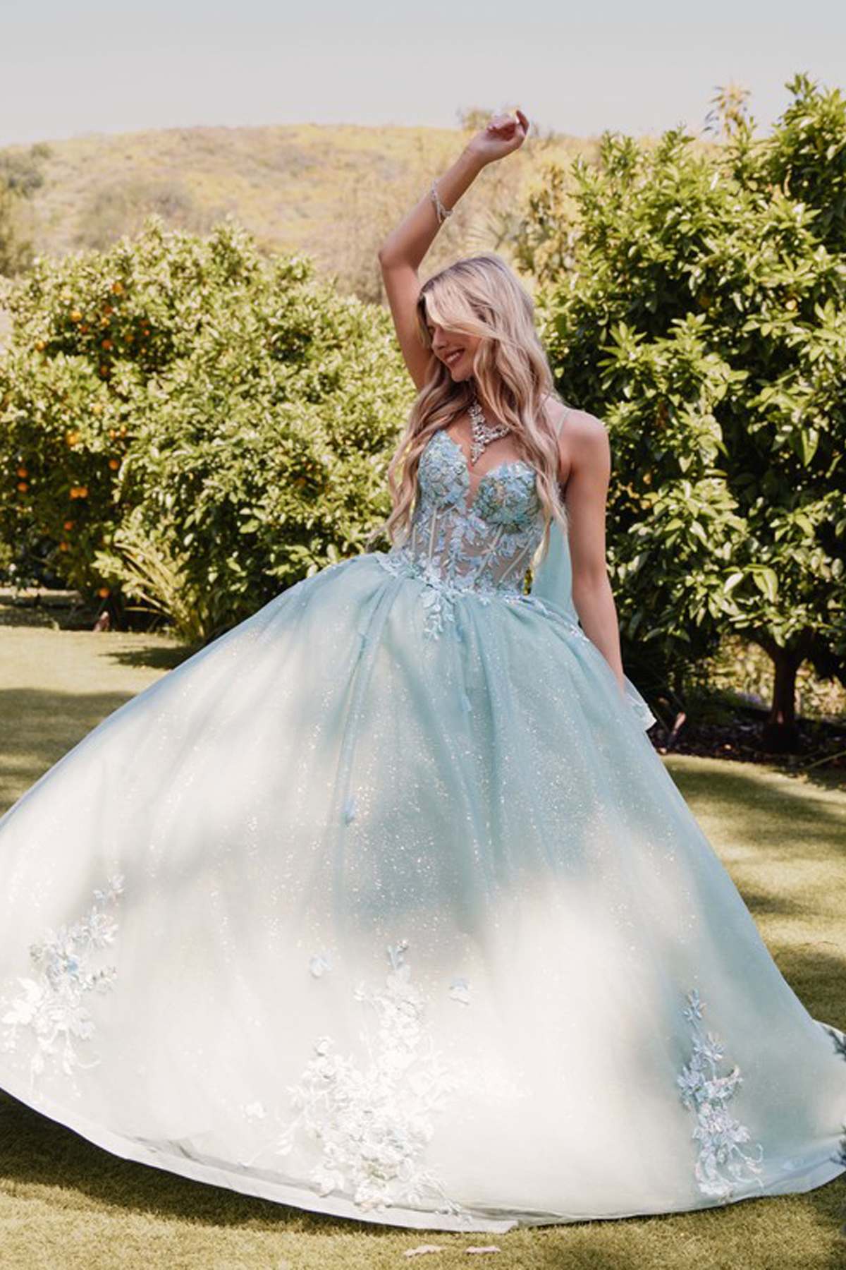 Juliet JT1466H Dress 3D Multi Floral Applique Cape Sleeve Quinceanera Gown by DiscountDressShop